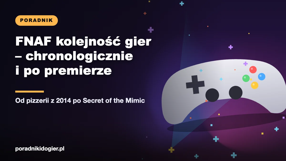 Okładka poradnika FNAF kolejność gier: wszystkie części Five Nights at Freddy's po kolei i książki