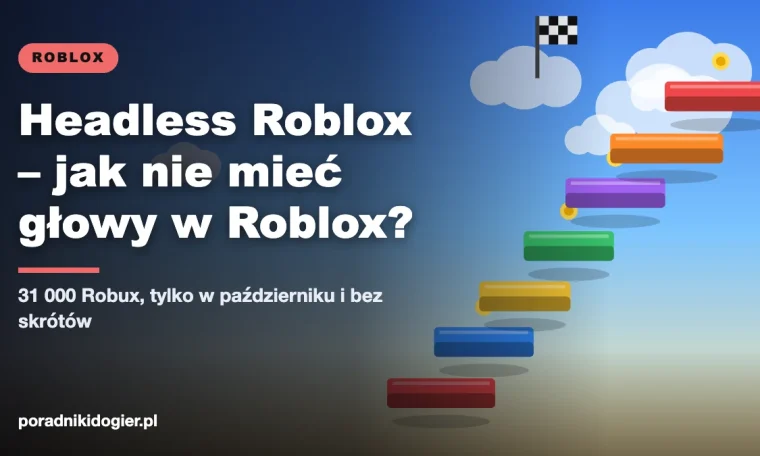 Okładka poradnika headless Roblox: postać bez głowy z pakietu Headless Horseman i jego cena w Robux