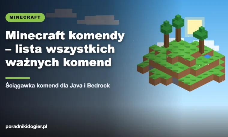 Okładka ściągawki Minecraft komendy – gamemode, teleport, czas, pogoda i zachowanie ekwipunku