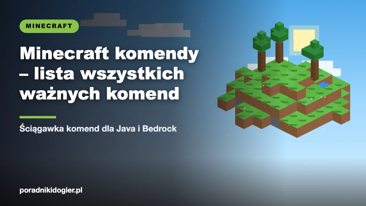 Okładka ściągawki Minecraft komendy – gamemode, teleport, czas, pogoda i zachowanie ekwipunku